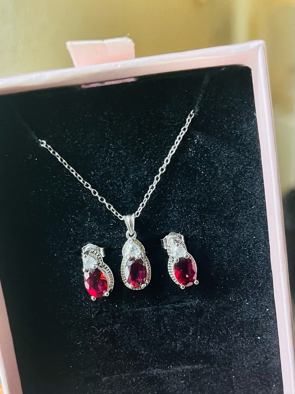 Kay Jewelers Sterling Silver 925 Ruby & CZ Filigree Side Design Necklace Earring